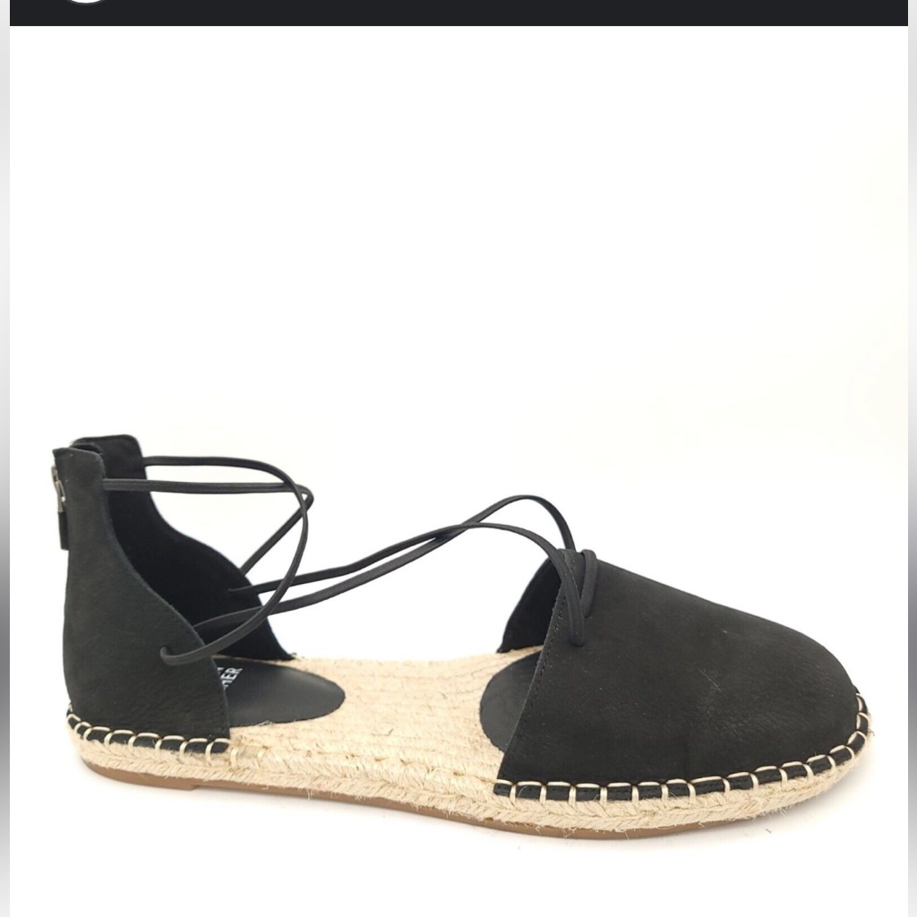 Eileen Fisher Lee D'orsay Womens 8 Espadrille Flats Black Leather New